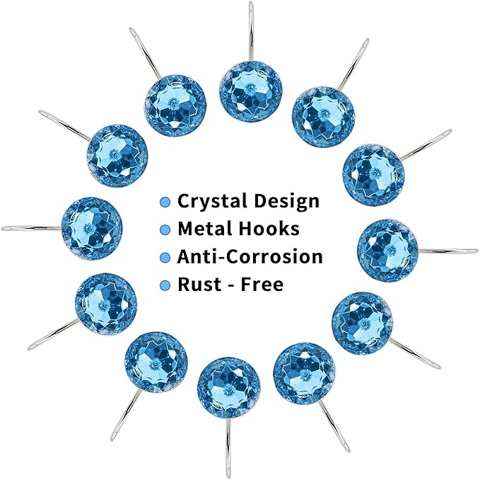 MitoVilla Blue Shower Curtain Hooks Rings, Metal Shower Hooks for Shower Curtain Liner, Blue Rust Proof Shower Rings for Curtain Accessories and Bathroom Shower Rod, 12 Pack Bathroom Set