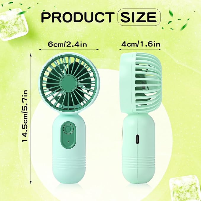 Rossesay 6 Pcs Mini Portable Fan Bulk Cute Handheld Lightweight Small Little Personal Hand Eyelash Fan 3 Speeds USB Rechargeable for Women Men Indoor Outdoor Makeup Travel (Green)
