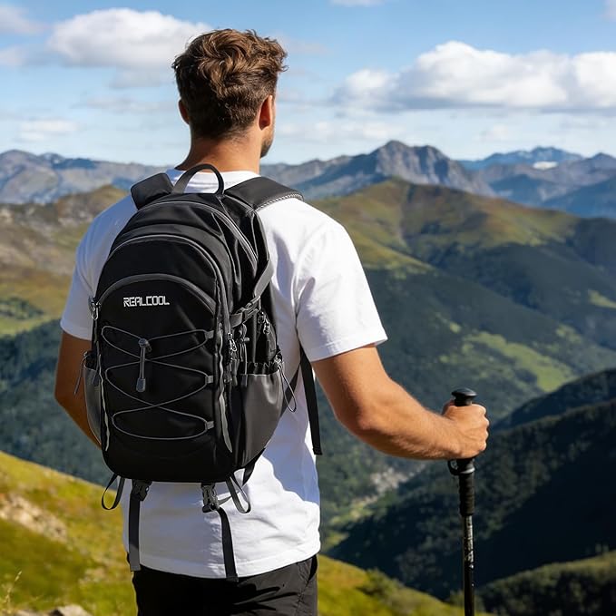 RealCool Hiking Backpack for Men Women,20L Lightweight Waterproof Travel Camping Backpack Hiking Daypack for Cycling Running,Black