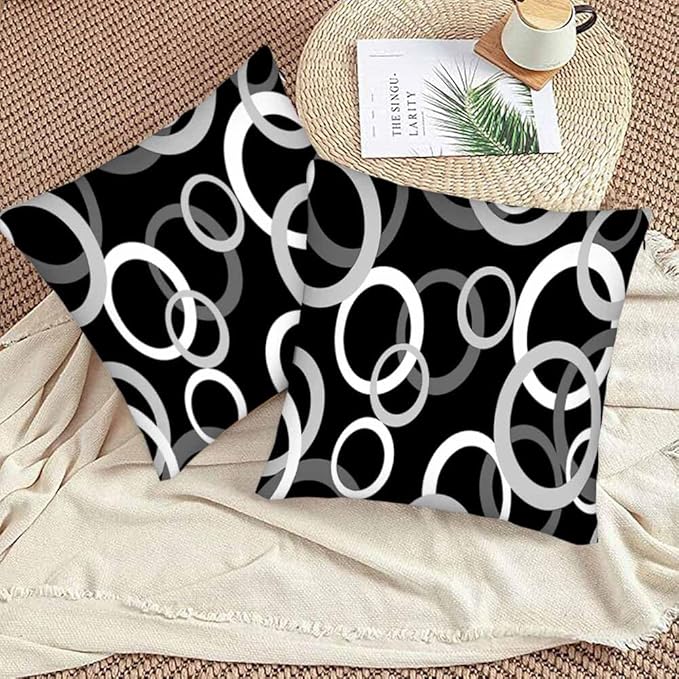 Abstract Geometric Circle 18 X 18 Pillow Covers Black White Decor Artwork Set of 2 Pillow Cases Square Velvet Outdoor Pillowcases Decorative for Home Bed Sofa Couch Hotel