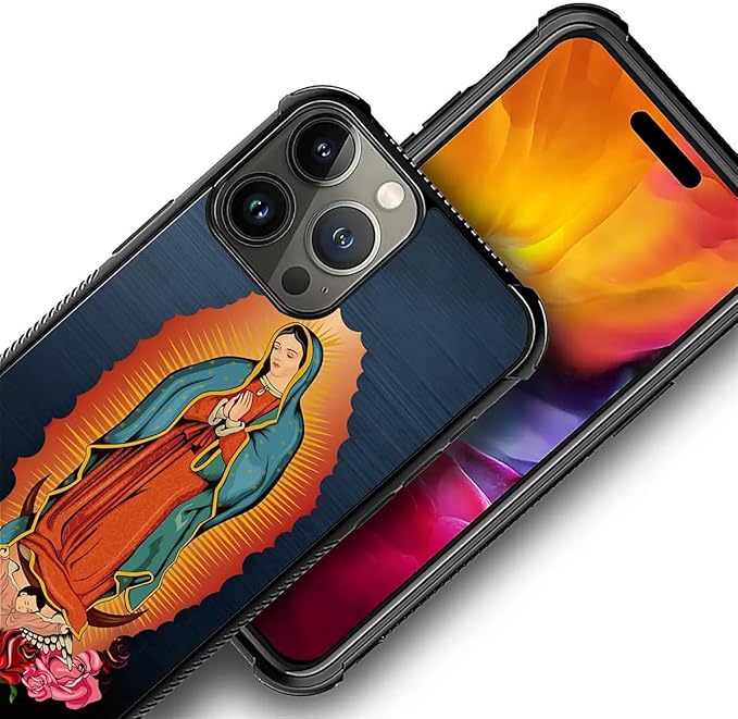 for iPhone 16 Pro Case, Red Virgen Guadalupe Pattern Graphic Design Girl Boy Soft Silicone Hard Acrylic Shock Protection for iPhone 16 Pro