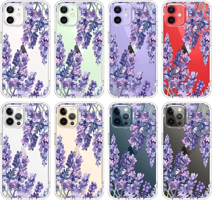 MOSNOVO Case for iPhone 12 & iPhone 12 Pro, [Buffertech 6.6ft Military-Grade Drop Protection] [Anti Peel Off Tech] Clear TPU Bumper Phone Case Cover Design - Lavender