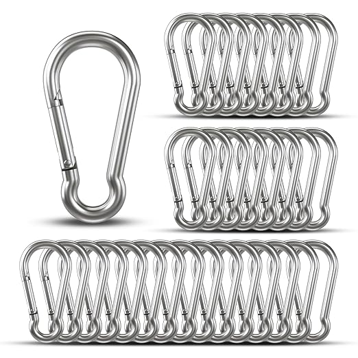 Small Carabiner Clip Hooks, 32pcs 2.75 inch Carabiners Heavy Duty, Galvanized Iron Spring Snap Hook Fits Camping Hiking, Metal Clips for Keychain Keys Rings