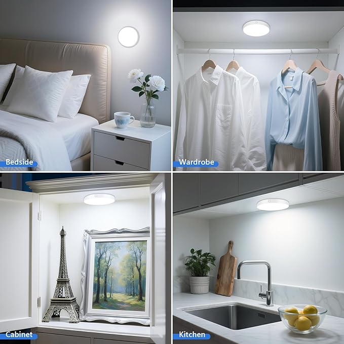 Ferswe Rechargeable Tap Lights, Dimmable Touch Night Lights with 1000mAh Large Battery, Stick on Light for Closet, Bedroom, Bathroom and Cabinet (2 Pack)