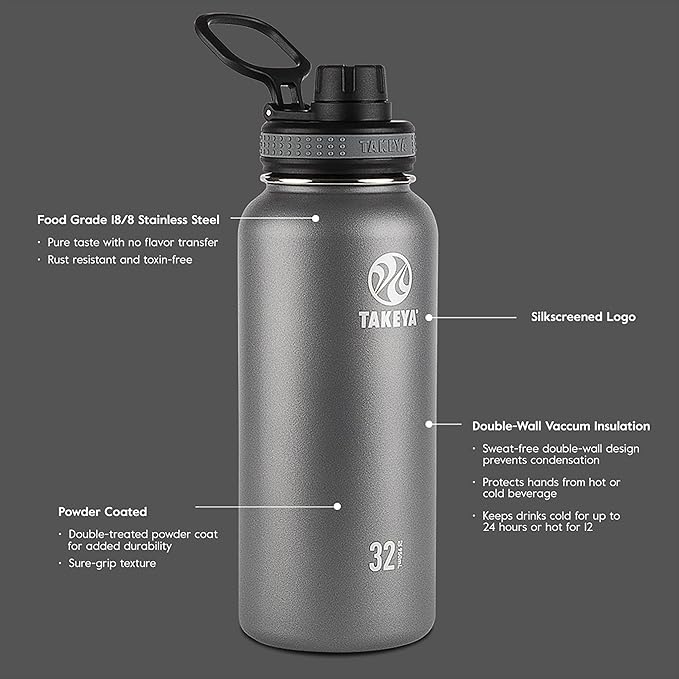 Takeya White Originals Vacuum-Insulated Stainless-Steel Water Bottle, 32oz (50012)
