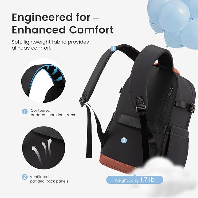 LOVEVOOK Laptop Backpack for Women with Giant Tumbler Holder Pocket,15.6 Inch Puffer Travel College Work Backpack Purse for Teacher Nurse,Casual Laptop Bag Computer Back Pack Daypack,White-Black-Brown
