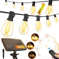 Stright 55FT Solar String Lights Outside Remote Control with USB Charging Port E12 S14 Bulbs, 55 Feet 15 Sockets Outdoor Lights Dimmable Solar Power LED Bulbs for Patio Garden Market Bistro Backyard