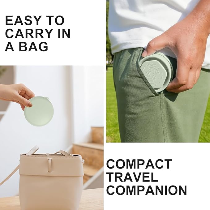 Collapsible Travel Cup with Lid (6oz/180ml) - BPA Free Silicone Folding Cup with Stainless Steel Rim - Portable Pocket Cup for Mouthwash, Pills, Hiking, Camping & Kids(Lake Green)