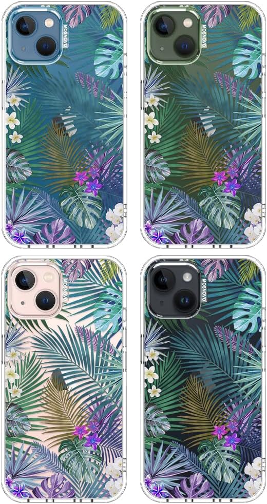 MOSNOVO for iPhone 13/14 Case | Military Grade 6.6ft Drop Tested | Clear with Tropical Rainforests Design