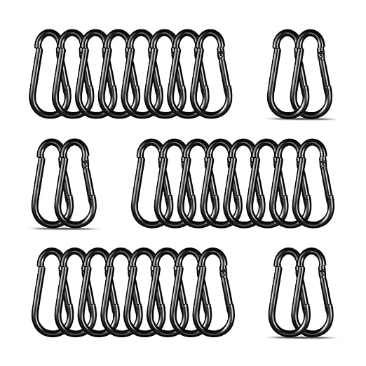 Black Carabiner, Heavy Duty Galvanized Steel Spring Snap Hook Carabiner Clips with 120LBS Holding Capacity, Ideal for Outdoor, Hammock, Swing and Travel (30PCS M4 1.6Inch)