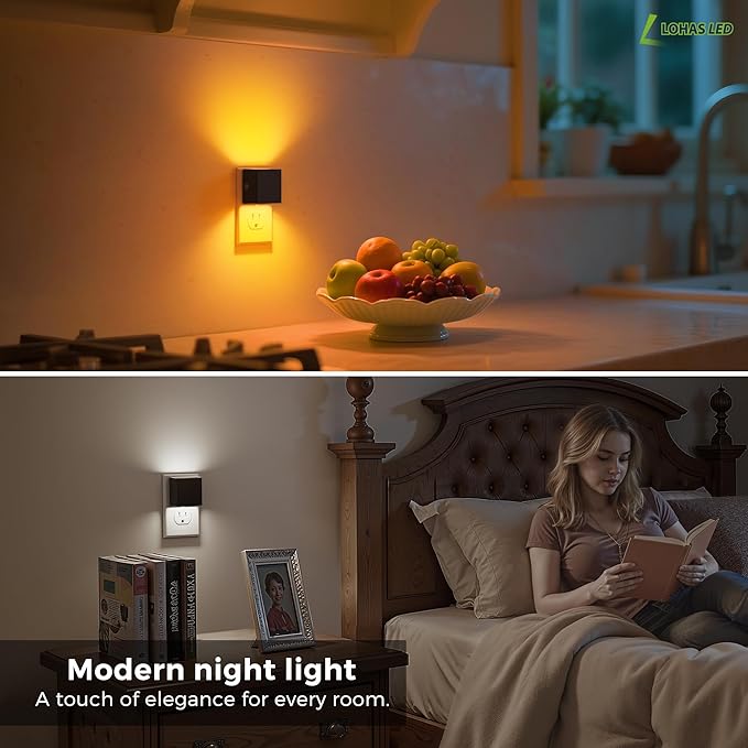 L LOHAS LED Night Lights Plug into Wall,[2-Pack] Plug in Night Light with Dusk to Dawn Sensor,3CCT 1600K/2700K/5000K,Brightness Adjustable,Nightlight for Adults Bathroom Bedroom
