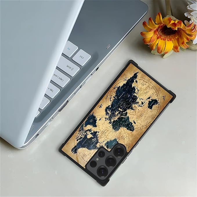 for Samsung Galaxy S25 Ultra Case,Graphic Design for Girl Boy Soft Silicone Hard Acrylic Shock Protection Designed for Samsung Galaxy S25 Ultra Brown World Map Pattern