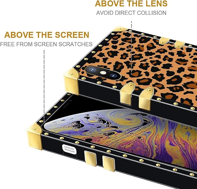 Compatible with iPhone XR Case, Brown Leopard Texture Luxury Golden Decoration for Girl Women Soft TPU Shockproof Protective Hard PC Back for iPhone XR