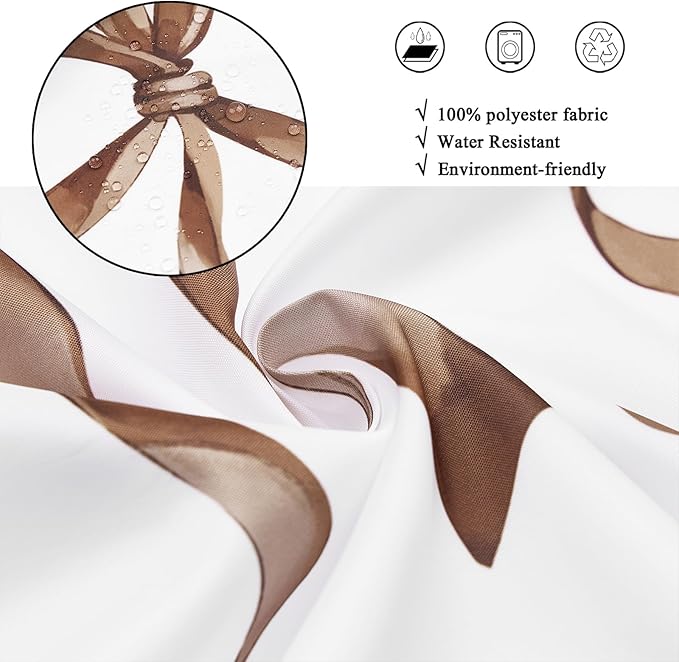 Brown Bow Shower Curtain, Brown and White Modern Aesthetic Bowknot with Polka Dot Cute Girly Bathroom Curtain Waterproof Fabric Machine Washable with Hooks, 36" Wx72 L