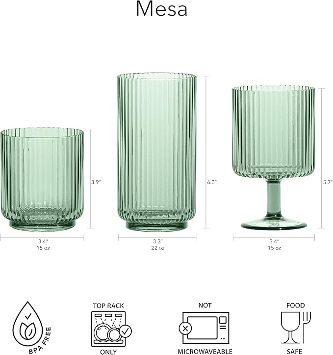 Mesa Acrylic Stacking Wine Glass - Sage Green - 15 oz - Set of 6