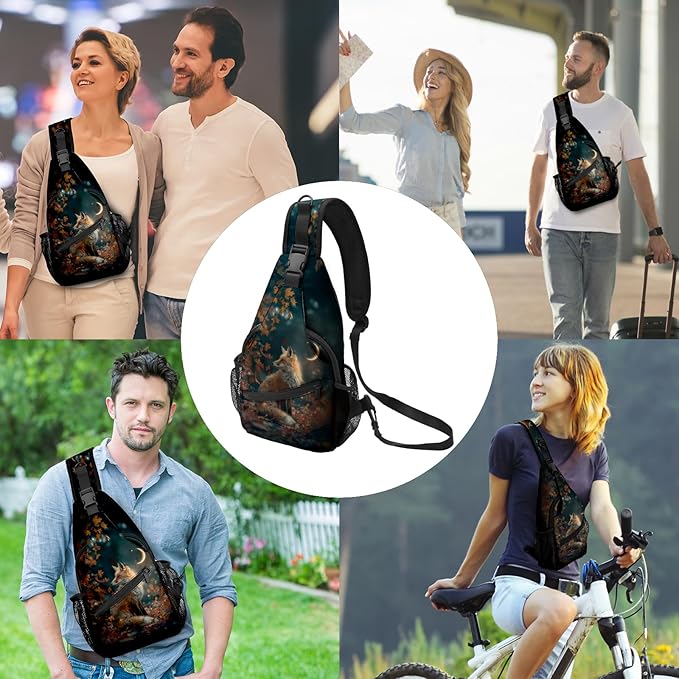 FyLybois Fox Print Sling Bag for Women Lightweight Crossbody Backpack Casual Daypack with Adjustable Strap for Travel Work Hiking Everyday Use