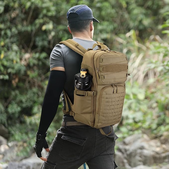 HUNTVP Tactical Backpack for Men 35L Military Backpack MOLLE 1000D Army Daypack 3 Day Bug Out Bag for Work Camping Hiking Outdoor, Brown