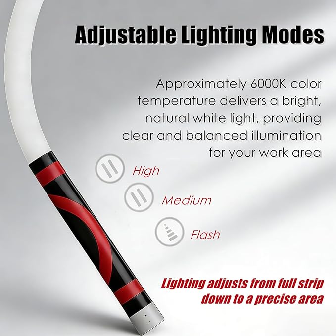 Flexible LED Flashlight Stick, 30" Bendable Mechanic Work Light Rechargeable High Lumen Professional Light 3 Lighting Modes Automotive Illumination Tool Car Repairs Inspections Tight Spaces
