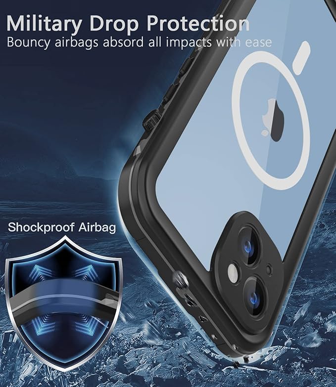for iPhone 14 Waterproof Case - Shockproof, Dustproof, Built-in Screen Protector, Magnetic Ring Black