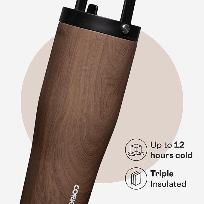 Corkcicle Go Cup XL - Leak-Proof Travel Tumbler - Triple Insulated Stainless Steel Water Bottle - Easy-Carry Handle - Summer Drinkware Gift - Keeps Drinks Ice Cold - 30 oz - Desert