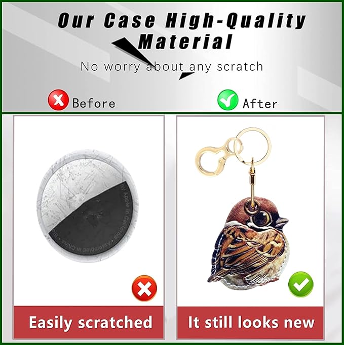 Leather Keychain Holder Case Compatible with AirTag,Cute air tag Cover with Keychain Ring,GPS Tracker Case for Keys