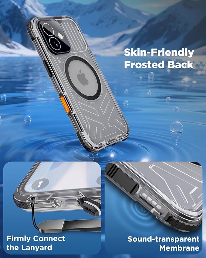 for iPhone 17 Waterproof Case with Magsafe, Built-in [Camera & Screen Protector] [Lanyard], IP68 Water Proof Full Body Dustproof Heavy Duty Frosted Protective Phone Cover, 6.1" Black
