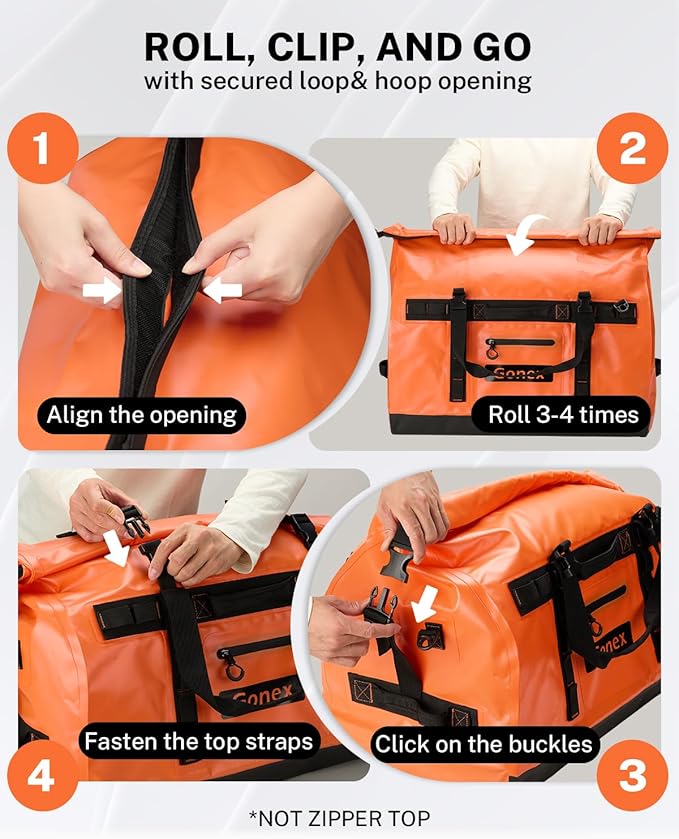 Gonex Waterproof Duffel Bag, 150L Heavy Duty Dry Duffle Bag with Reinforced Thickened Bottom, 3-in-1 Convertible Large Travel Backpack for Kayaking, Motorcycle, Camping & Boating, Orange