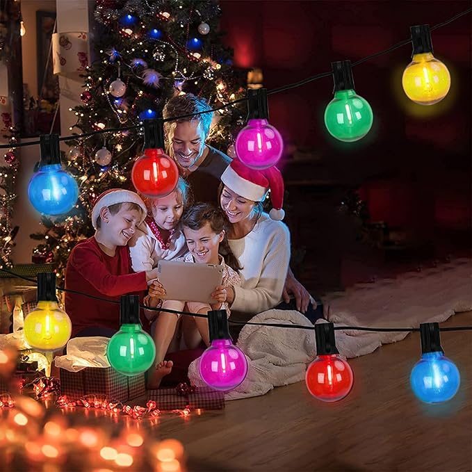 Afirst Colored Outdoor String Lights 25FT with 27 LED Bulbs Waterproof Multicolor Patio Lights for Christmas Party