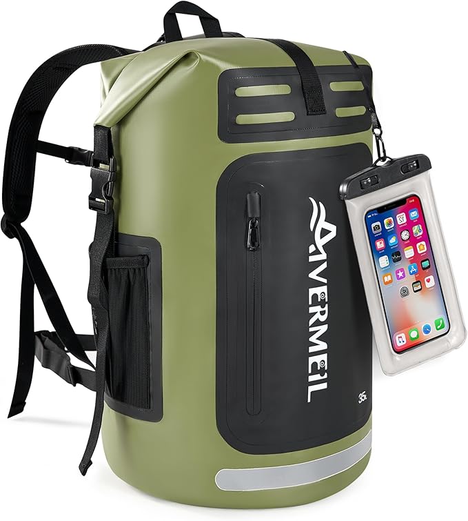 Waterproof Dry Bag with Waterproof Phone Case Green