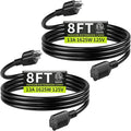 16/3 Black Extension Cord 8 FT (2Pack), Indoor Extension Cord for Laptops, Coffee Makers, Office Home Appliances, 3 Prong Resistant Cable Flexible, 13A 125V 1625W ETL Listed