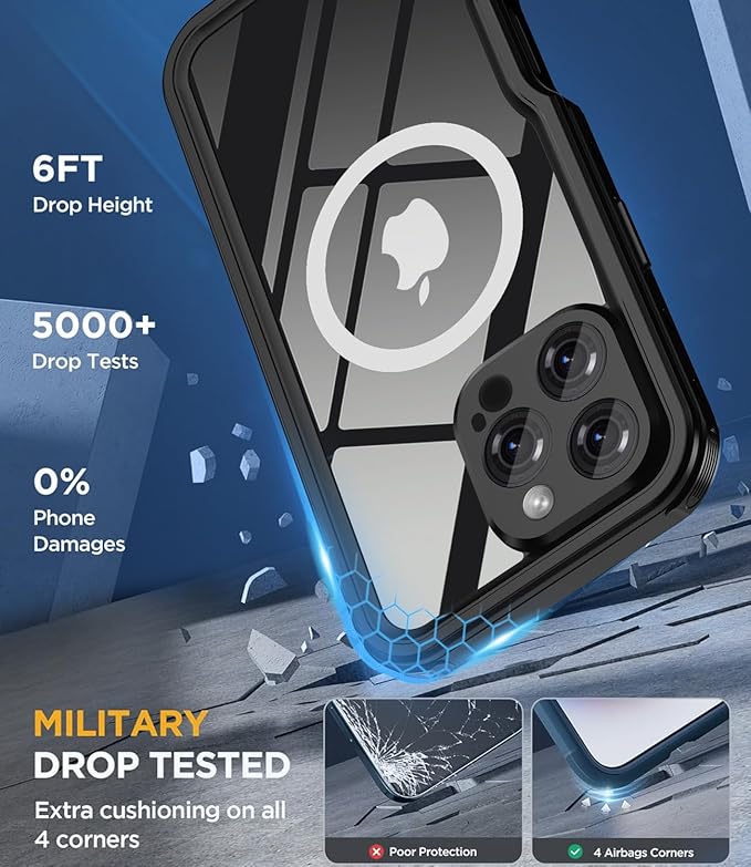 for iPhone 16 Pro Case Waterproof | Shockproof Dust Proof Phone Case Cover with Screen Protector - Clear