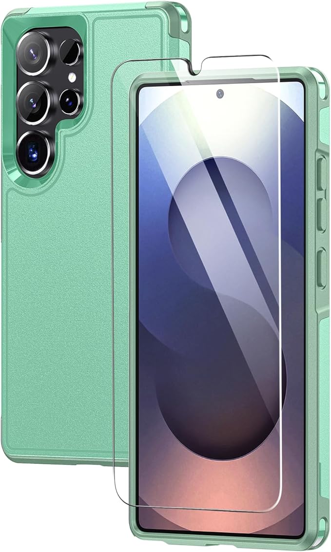 Lanhiem for Samsung Galaxy S25 Ultra Phone Case with Tempered Glass Screen Protector, Shock Absorption, Anti-Scratch Shockproof Case Cover for Samsung S25 Ultra, Green