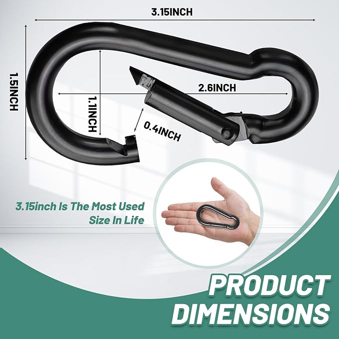 Pixel Panda 3.1&4 Inch Heavy Duty Carabiner Clips Load 1000lbs, 2&4&8Pack Large Snap Hooks for Gym, Outdoor, Swing, Hammock
