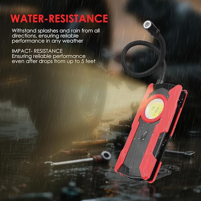 Rechargeable LED Work Light, OTYTY 40W 2000LM Magnetic Work Light Battery Powered Portable Flood Light with Gooseneck Flashlight for Car Repairing, Camping, Inspection