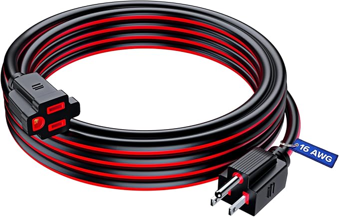 Maximm 15 Ft Black and Red Extension Cord, Heavy Duty 16 AWG, ETL Listed for Workshop & Outdoor Use