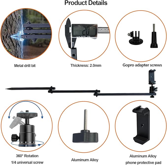 Tree Stand Phone Mount for Hunting,Camera Arm for Hunting,Treestand Phone Holder for Self Filming Hunts, Compatible Gopro,Trail Camera, iPhone, Mevo Start