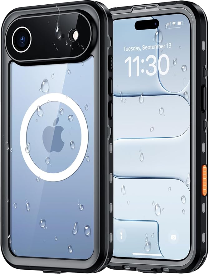 Red2Fire for iPhone Air Case Waterproof, [Built-in Screen Protector & Camera Protector][Compatible with MagSafe][Full Body Shockproof][IP68 Waterproof][Dustproof] Phone Case 6.5" Black/Clear