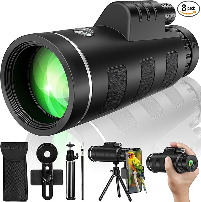 Monocular Telescope 40x60 with Smartphone Adapter, Telescope for Adults High Powered, Monocular for Adults, Compact Low Light Vision for Wildlife, Hunting, Camping, Travel &Outdoor Adventures