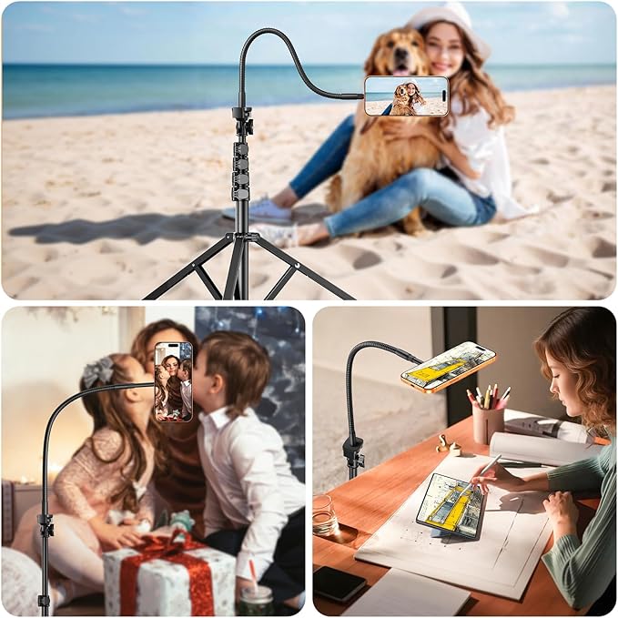 elitehood Magnetic iPhone Tripod Stand with Flexible Gooseneck, Magsafe Phone Stand for Video Recording Filming, Heavy Duty Aluminum Phone Tripod for iPhone 17 Pro Max / 17 Pro / 16 Pro Max