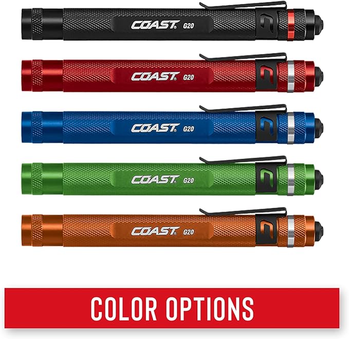 COAST® G20 Inspection Beam LED Penlight with Adjustable Pocket Clip and Consistent Edge-To-Edge Brightness, Orange, 54 lumens
