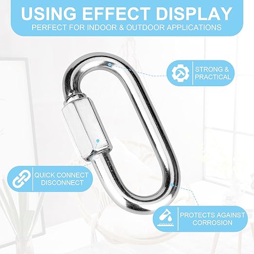 4Pcs 3 Inch 316 Heavy Duty Stainless Steel Screw Chain Quick Links, High Strength Carabiner for Big Chain Connecting, Hammock Hanging, Hiking, Camping