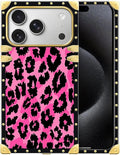 for iPhone 17 Pro Max Case Luxury Golden Decoration for Girl Women Soft TPU Shockproof Protective Hard PC Back for iPhone 17 Pro Max Crazy Pattern Pink Black Leopard