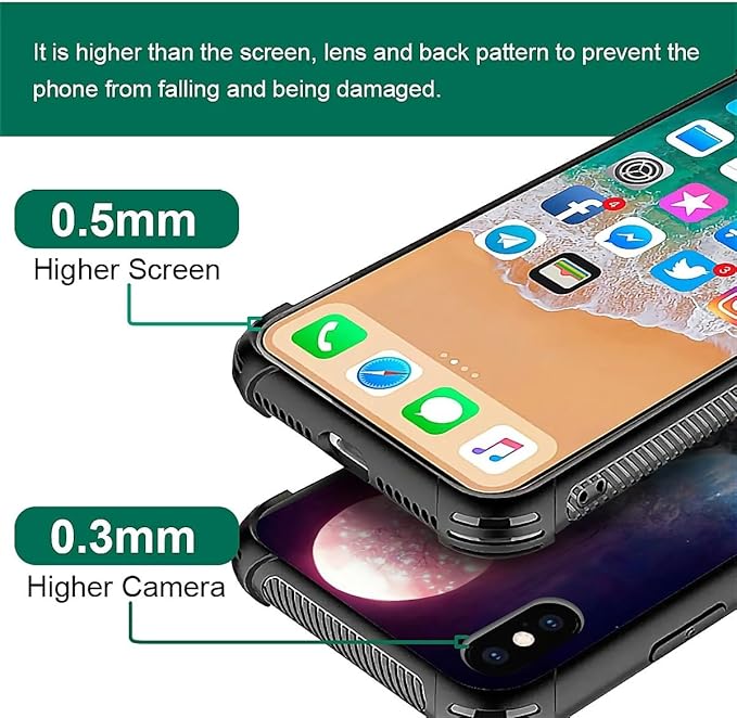 for iPhone X/Xs Case, Star Two Wolfs Howling Pattern Graphic Design Girl Boy Soft Silicone Hard Acrylic Shock Protection for iPhone X/Xs