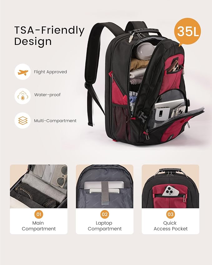 LOVEVOOK Travel Laptop Backpack Waterproof Anti Theft Backpack with Lock and USB Charging Port Large 17-17.3 Inch Computer Business Backpack for Women Men Red