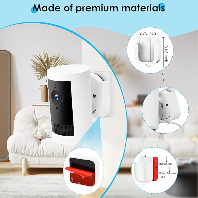 No Drill Wall Mount for Ring Outdoor Cam Plus, Easy Installation with Strong Adhesive Tape or Screws, Indoor Camera Mount for Ring Camera, 2Pack, White