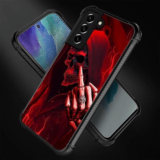 for Samsung Galaxy S21 FE Case, Gestures Funny Skull Pattern Graphic Design Girl Boy Soft Silicone Hard Acrylic Shock Protection for Samsung Galaxy S21 FE