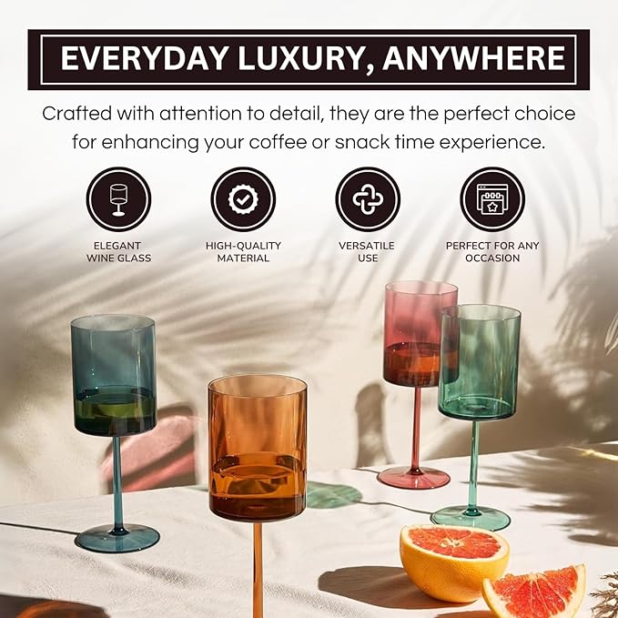Unbreakable Stemmed Square Tritan Acrylic Floating Wine Glasses European Style | Set of 4 | 100% US Drinkware, 18 oz Dishwasher Safe Muted Color Shatterproof BPA-free plastic, All Purpose Glassware