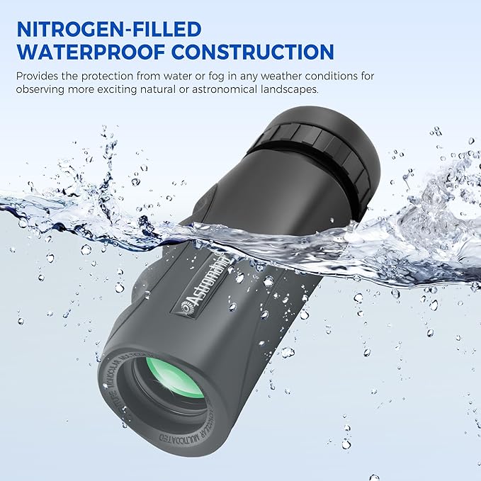 Astromania 10x25 Monocular for Adults, Compact Outdoor Accessory with Multi-Coated Optics BAK7 Prism & Twist-Up Eyecup, Waterproof & Fogproof Ideal for Bird Watching Hunting Sport and Wildlife Viewing