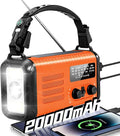 Emergency Crank Radio, 20000mAh / 74000mWh Solar Hand Crank Weather Radio with NOAA/AM/FM, Battery Powered Radio with Cell Phone Charger, Reading Lamp, Flashlight & SOS for Emergencies/Home (Orange)