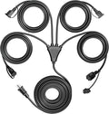 Eversimpleinc Black 1 to 4 Splitter Extension Cord (Combined 46 FT, End to End 28 FT), 3 Prong Plug with 4 Extended Outlets, with Weatherproof Covers for Indoor and Outdoor